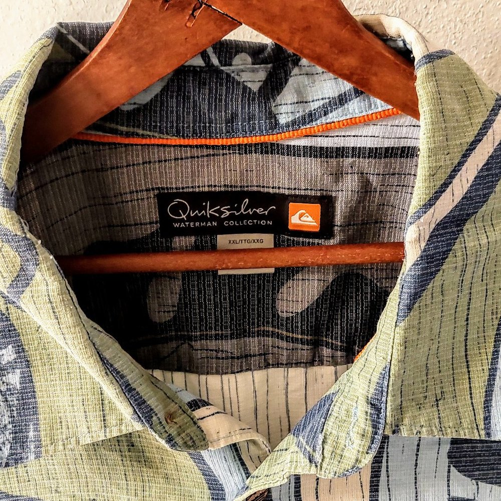 Quiksilver Shirt Mens XXL Green/Grey  Hawaiian Shirt Button Up